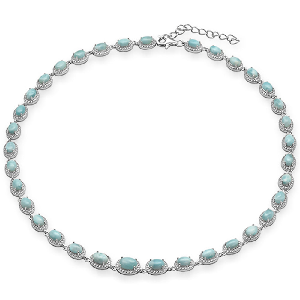 ''Natural Larimar & Cubic Zirconia .925 Sterling Silver NECKLACE 16'''' Long''