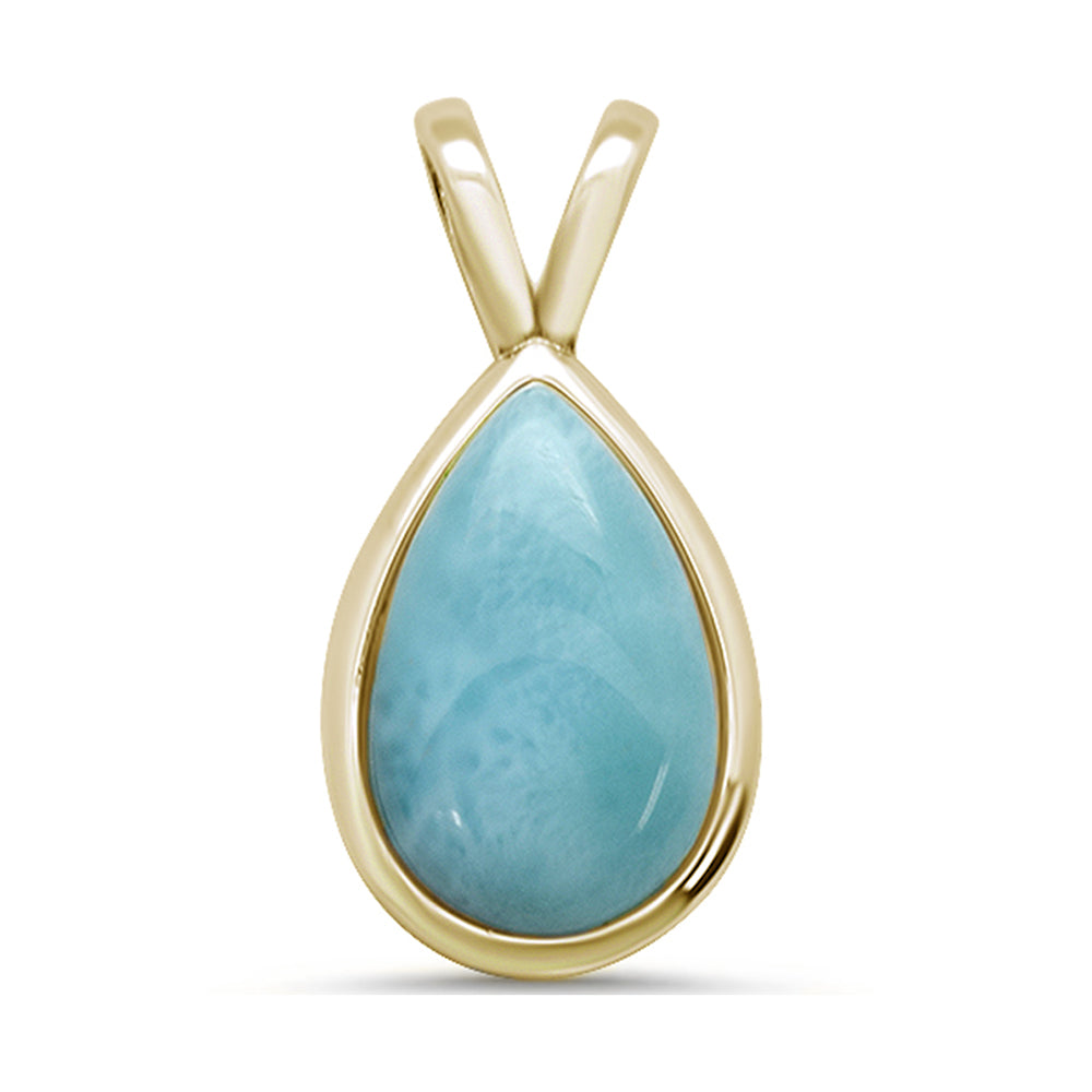 Yellow GOLD Plated Pear Shaped Natural Larimar .925 Sterling Silver Pendant