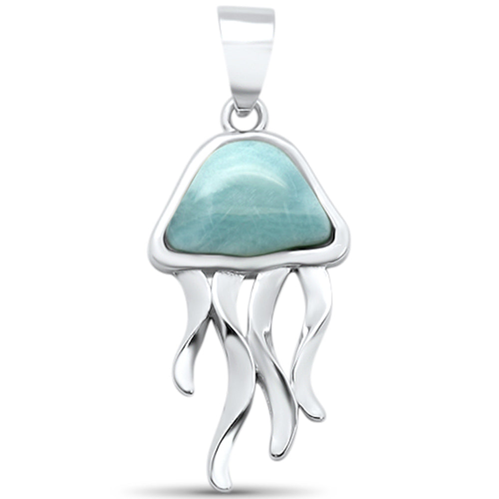 Natural Larimar Jellyfish .925 Sterling Silver Pendant