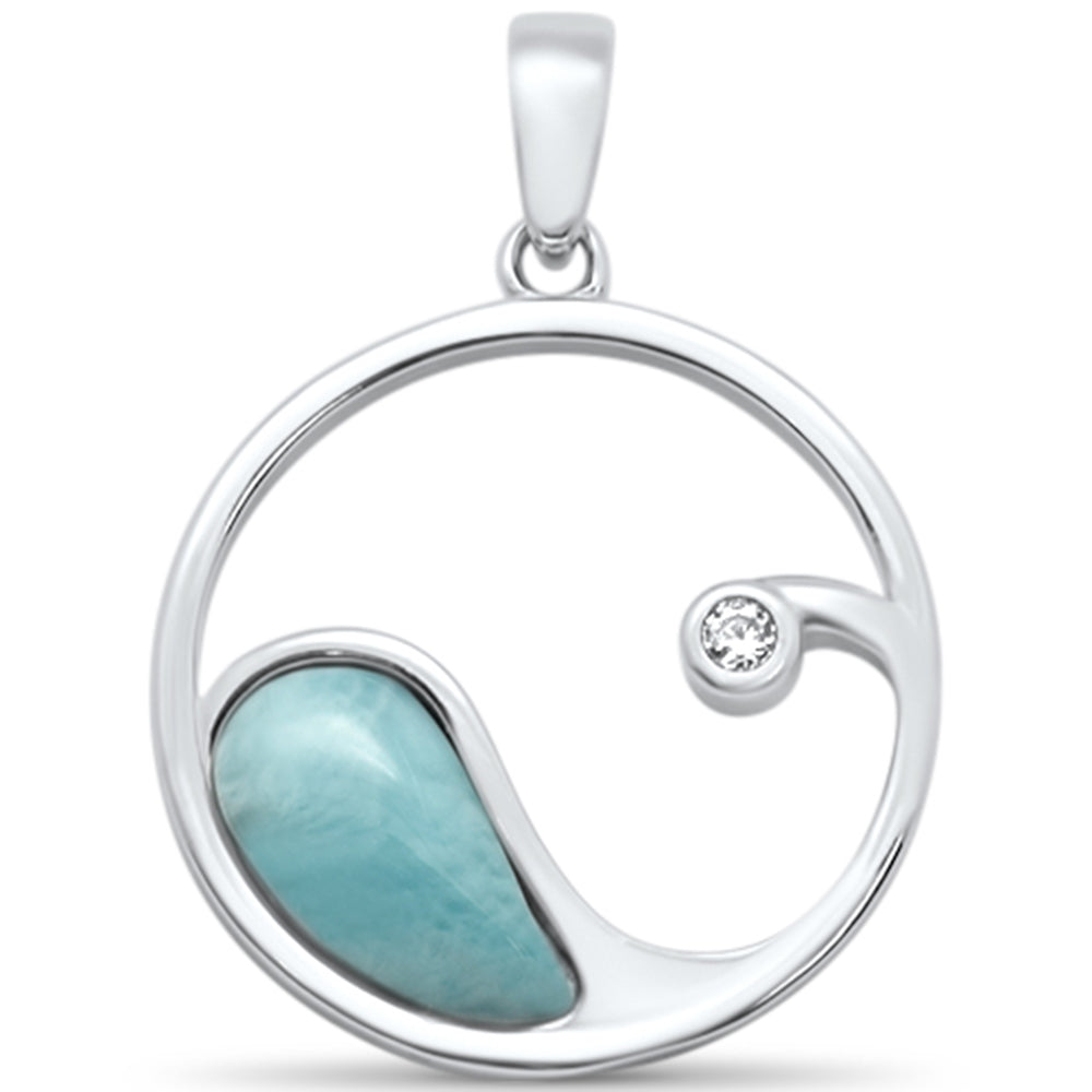 Natural Larimar Ocean Wave .925 Sterling Silver Charm PENDANT