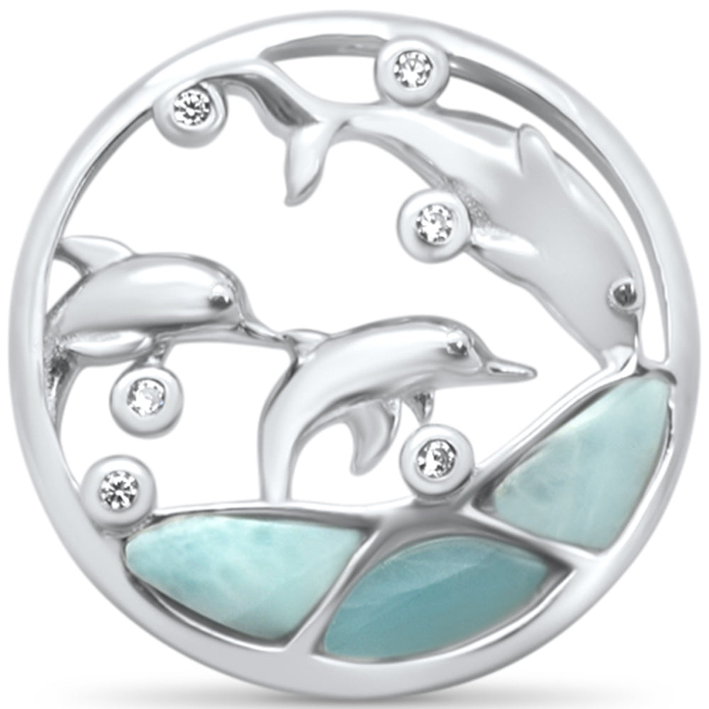 Natural Larimar Dolphins Ocean .925 STERLING SILVER Charm Pendant