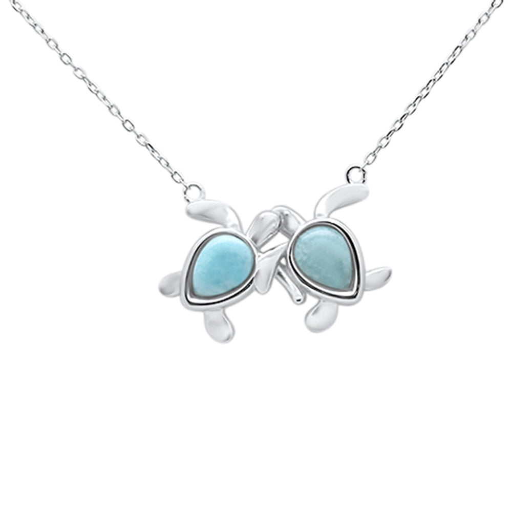 ''Natural Larimar Two Turtles Love Friendship .925 Sterling Silver NECKLACE 16-18''''''