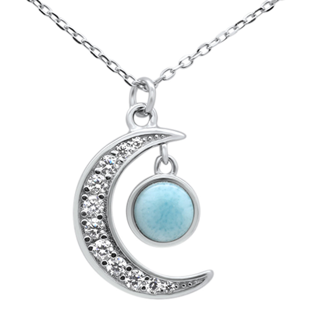 ''Natural Larimar .925 Sterling Silver Half Moon Circle Celestial Pendant NECKLACE 16-18'''' Long''