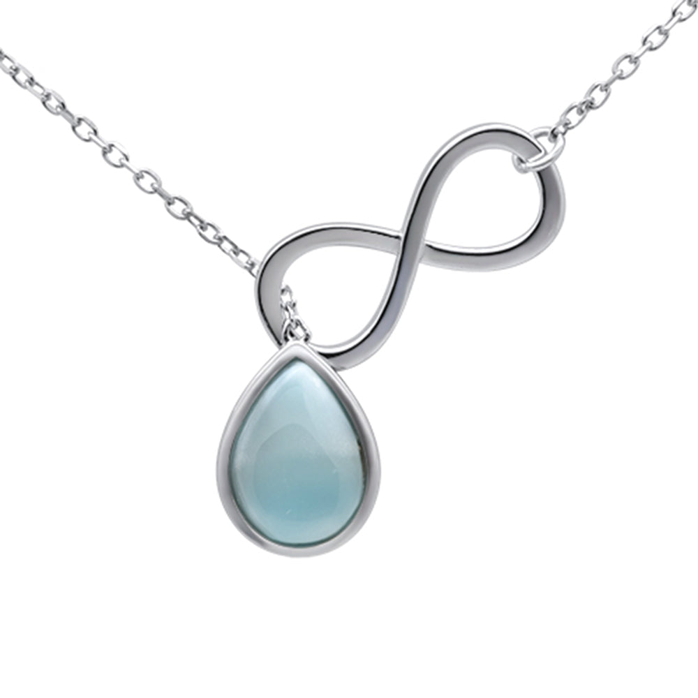 ''.925 STERLING SILVER Natural Larimar Infinity Sign Pendant Necklace 16-18'''' Extension''