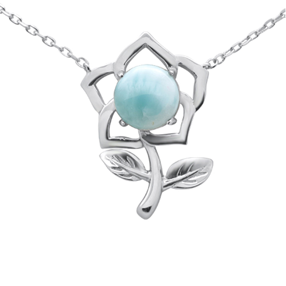 ''.925 STERLING SILVER Natural Larimar Flower Pendant Necklace 16-18'''' Extension''