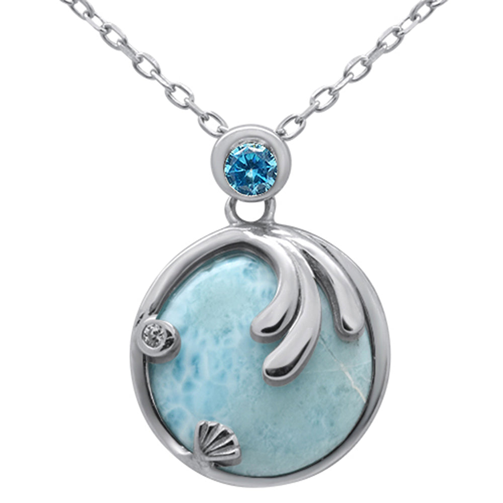 ''.925 Sterling Silver Natural Larimar & Blue Topaz PENDANT Necklace 16-18'''' Extension''