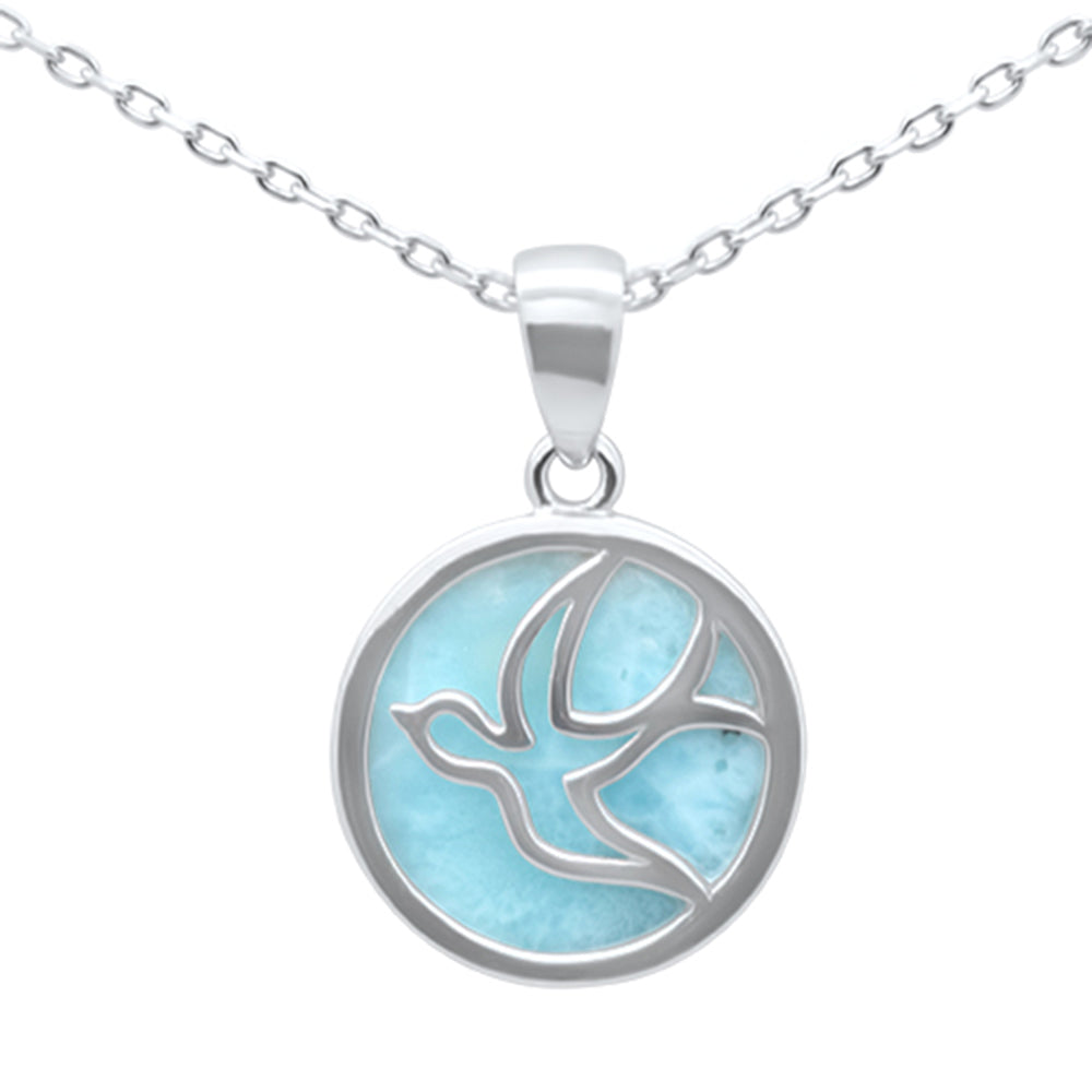 ''.925 Sterling Silver Natural Larimar Flying Bird PENDANT Necklace 16-18'''' Extension''