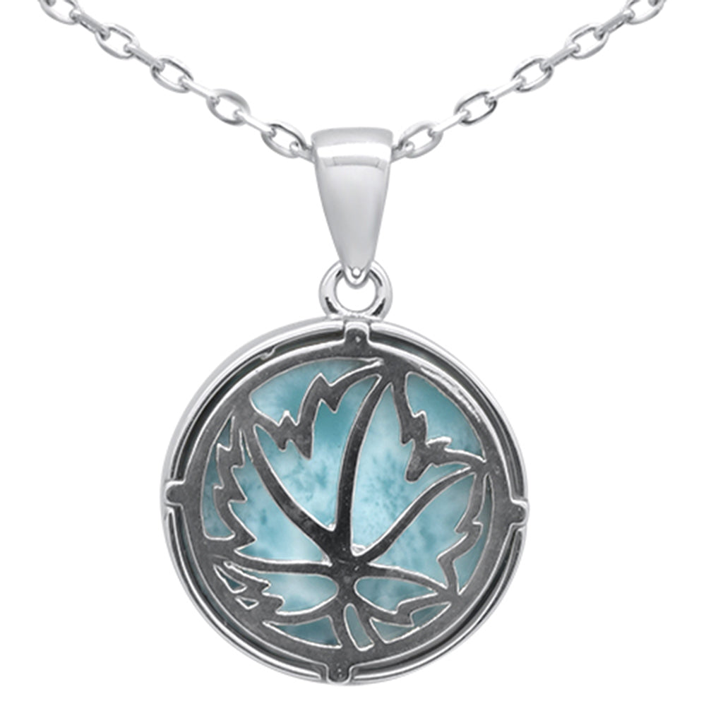 ''.925 Sterling Silver Natural Larimar Maple Leaf PENDANT Necklace 16-18'''' Extension''