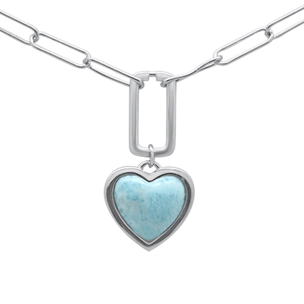 ''.925 Sterling Silver Natural Larimar Heart Shaped Pendant NECKLACE 16-18'''' Extension''