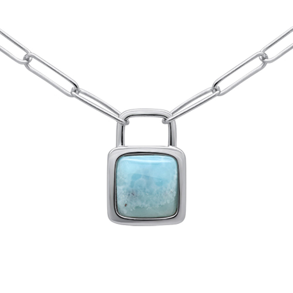 ''.925 Sterling Silver Natural Larimar PENDANT Necklace 16-18'''' Extension''