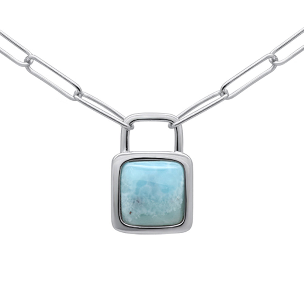 ''.925 Sterling Silver Natural Larimar Pendant NECKLACE 16-18'''' Extension''