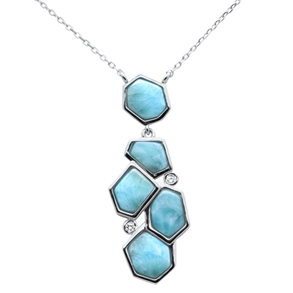 Multi Shape Natural Larimar & CZ Dangling .925 STERLING SILVER Pendant