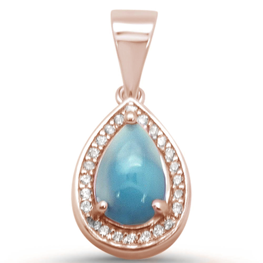 Rose GOLD Plated Pear Shaped Natural Larimar .925 Sterling Silver Pendant