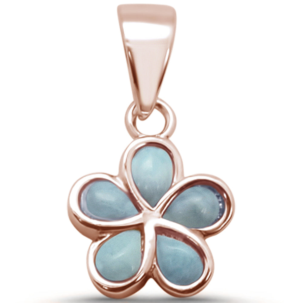 ''Rose Gold Plated Larimar Plumeria .925 Sterling Silver PENDANT .75''''''