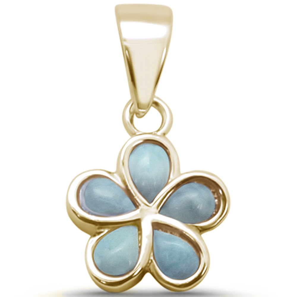 ''Yellow Gold Plated Larimar Plumeria .925 STERLING SILVER Pendant .75''''''