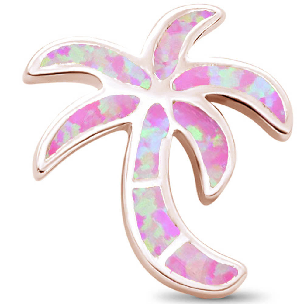 CLOSEOUT! Rose GOLD Plated Pink Opal Palm Tree .925 Sterling Silver Pendant