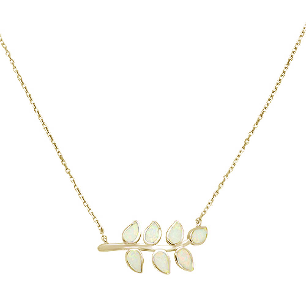 CLOSEOUT! Yellow GOLD plated White Opal Leaf Design  .925 Sterling Silver Necklace