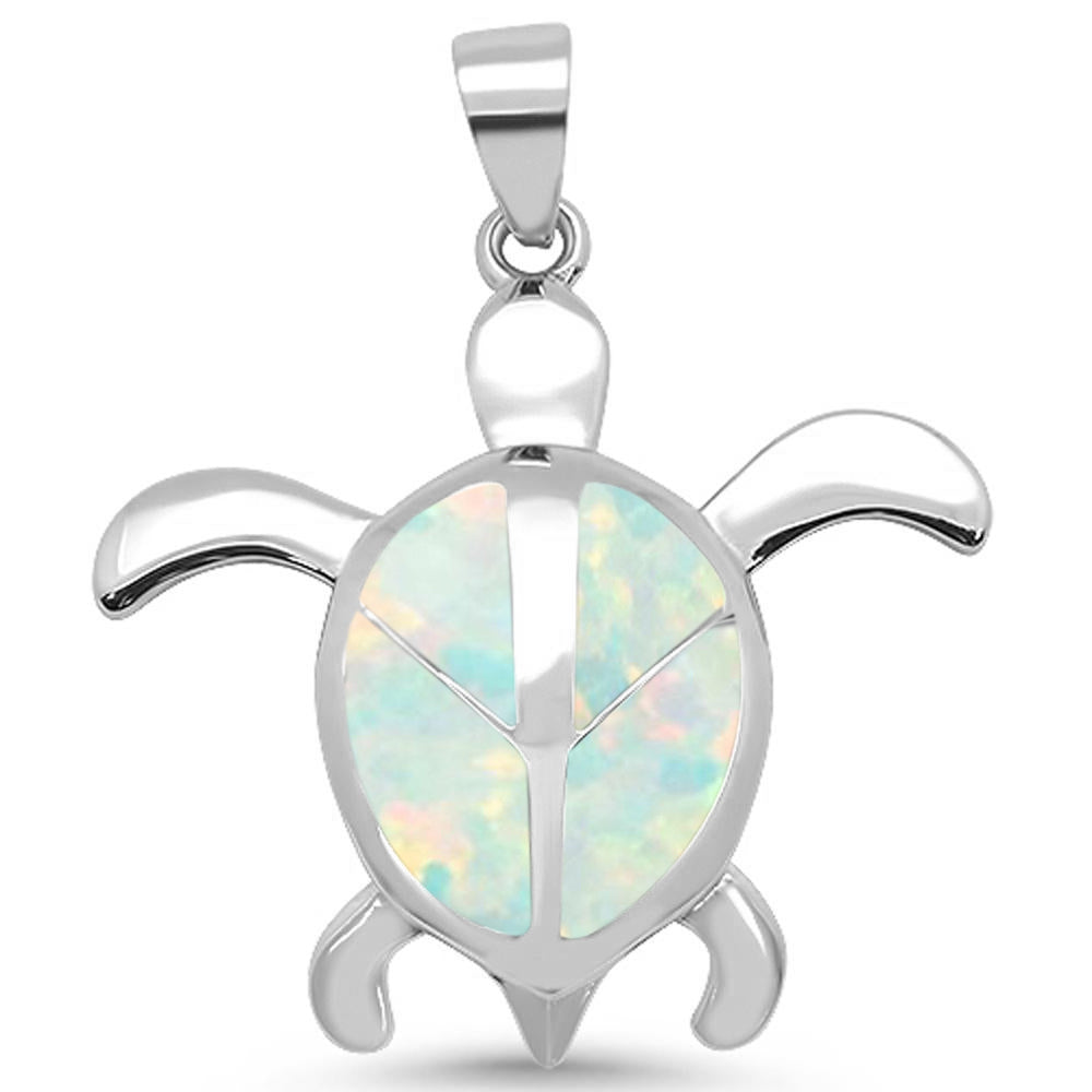 CLOSEOUT! White Opal Turtle With PEACE Sign .925 Sterling Silver Pendant