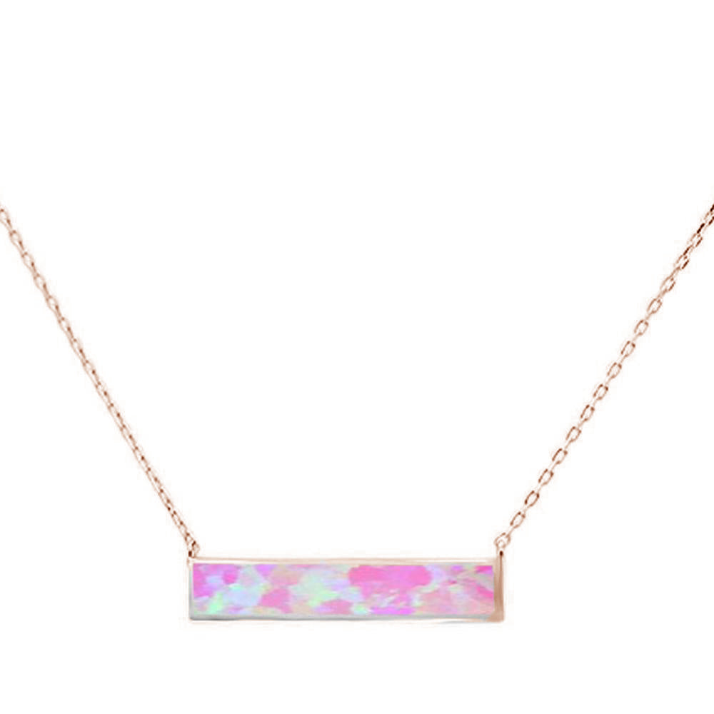 Rose GOLD Plated Pink Opal Bar .925 Sterling Silver Necklace