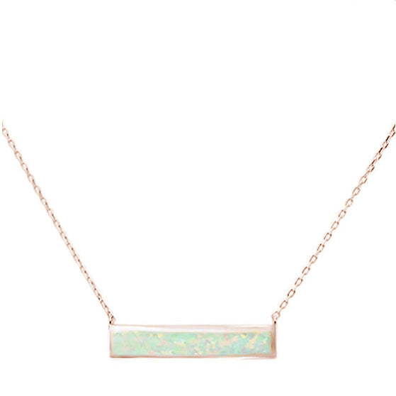 Rose GOLD Plated White Opal Bar .925 Sterling Silver Necklace