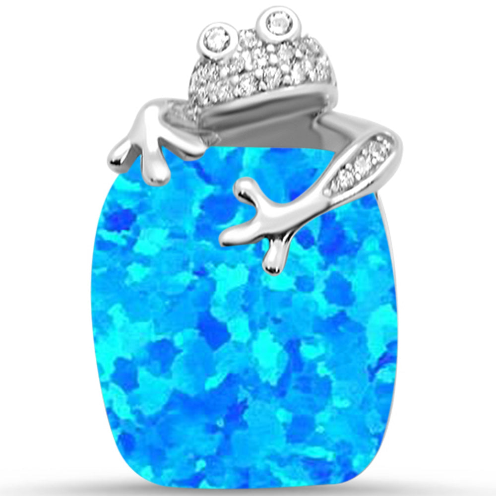 Blue Opal & Cz FROG .925 Sterling Silver Pendant