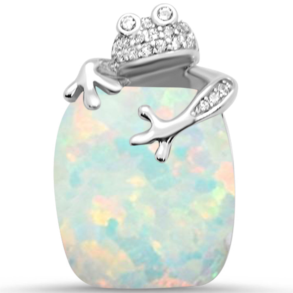 CLOSEOUT! White Opal & Cz FROG .925 Sterling Silver Pendant