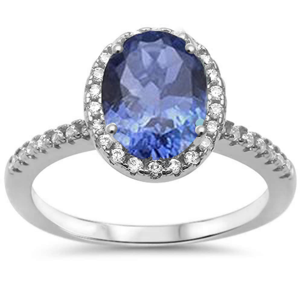 Tanzanite & Cubic Zirconia Halo .925 Sterling Silver RING Sizes 5-10