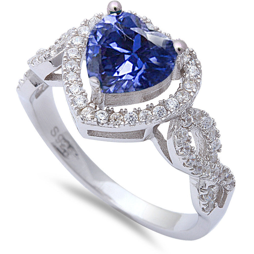 Heart Shaped Tanzanite & Cz .925 Sterling Silver Ring Sizes 5-9 ...