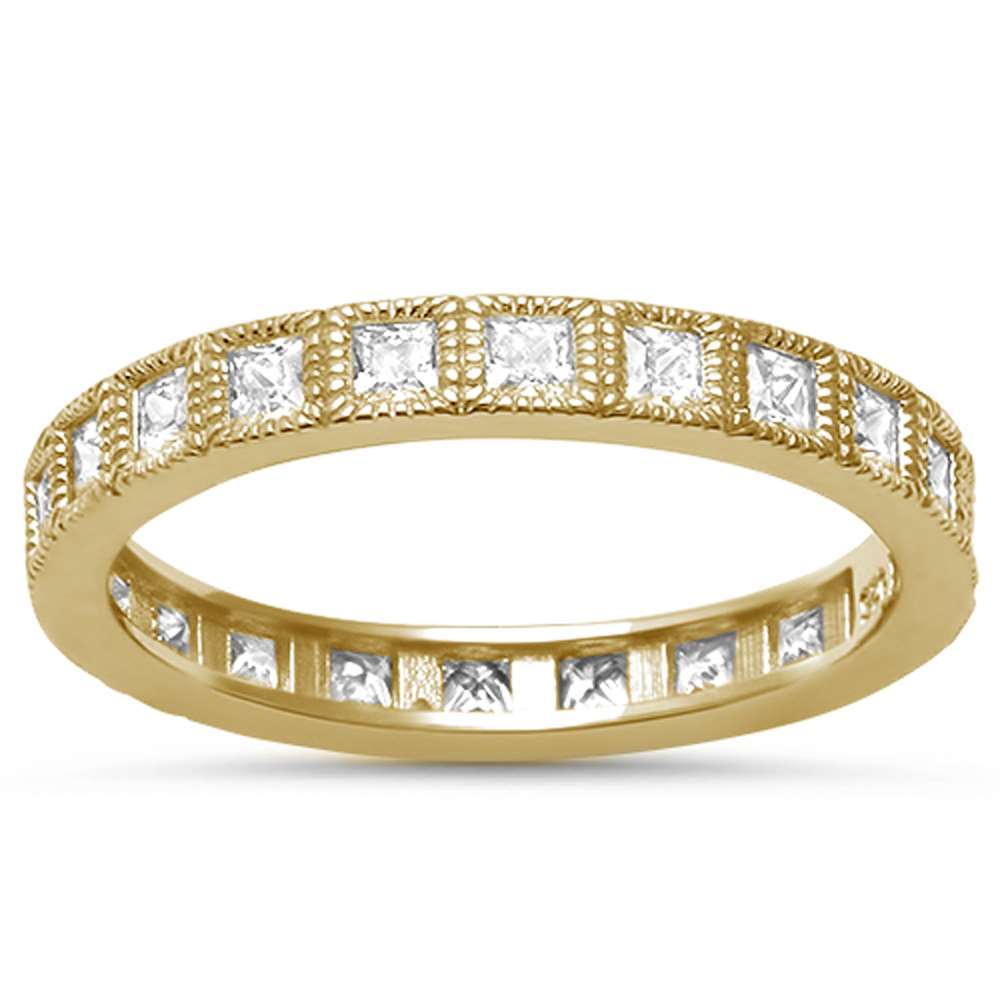 CLOSEOUT!  Yellow Gold Plated Princess Cut Eternity Stackable Band .925 Sterling Silver RING Sizes 4