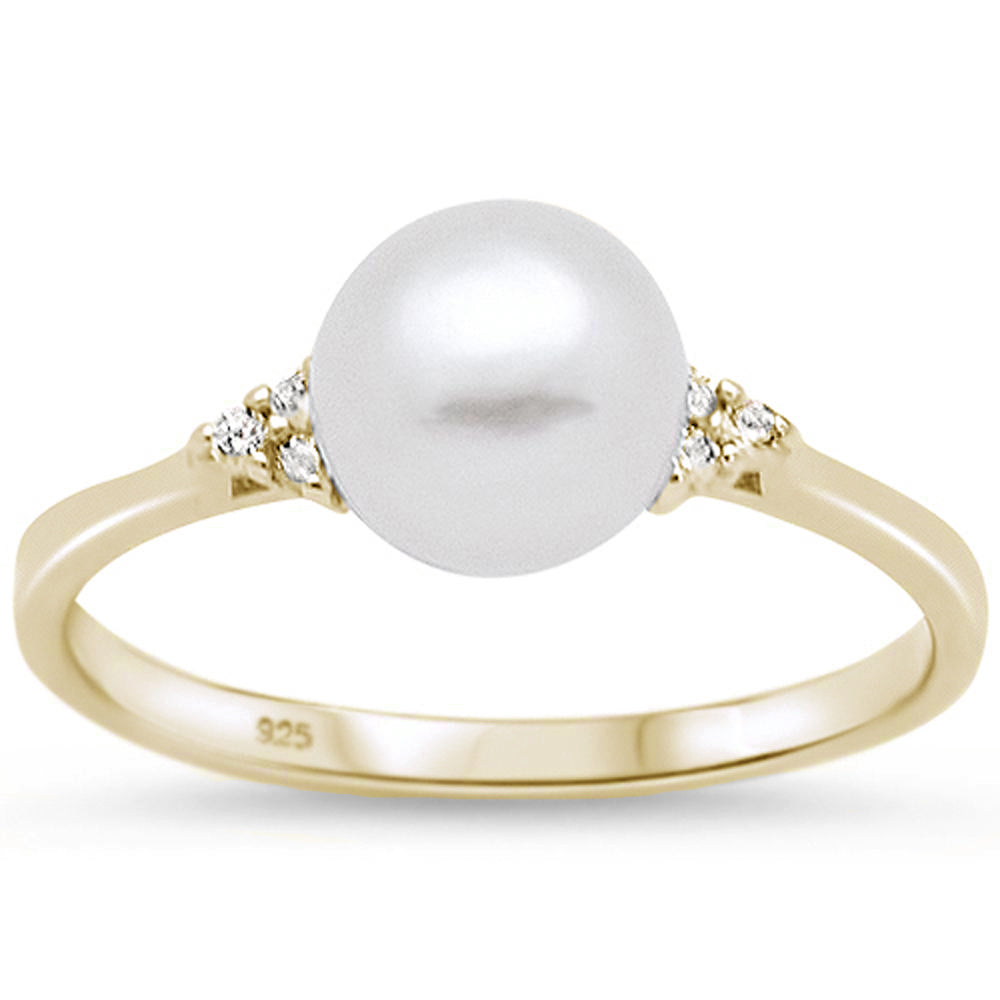 Yellow Gold Plated Fresh Water Pearl & CZ .925 Sterling Silver RING Sizes 5-10