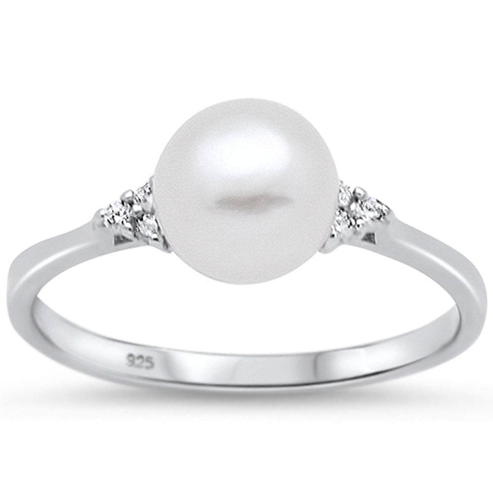 Fresh Water Pearl & Cz  .925 Sterling Silver RING Sizes 4-10