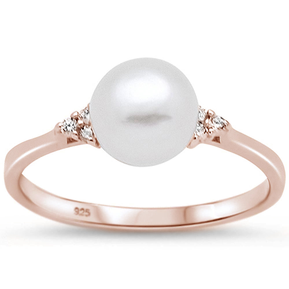 Rose Gold Plated Fresh Water Pearl & CZ .925 Sterling Silver RING Sizes 4-10