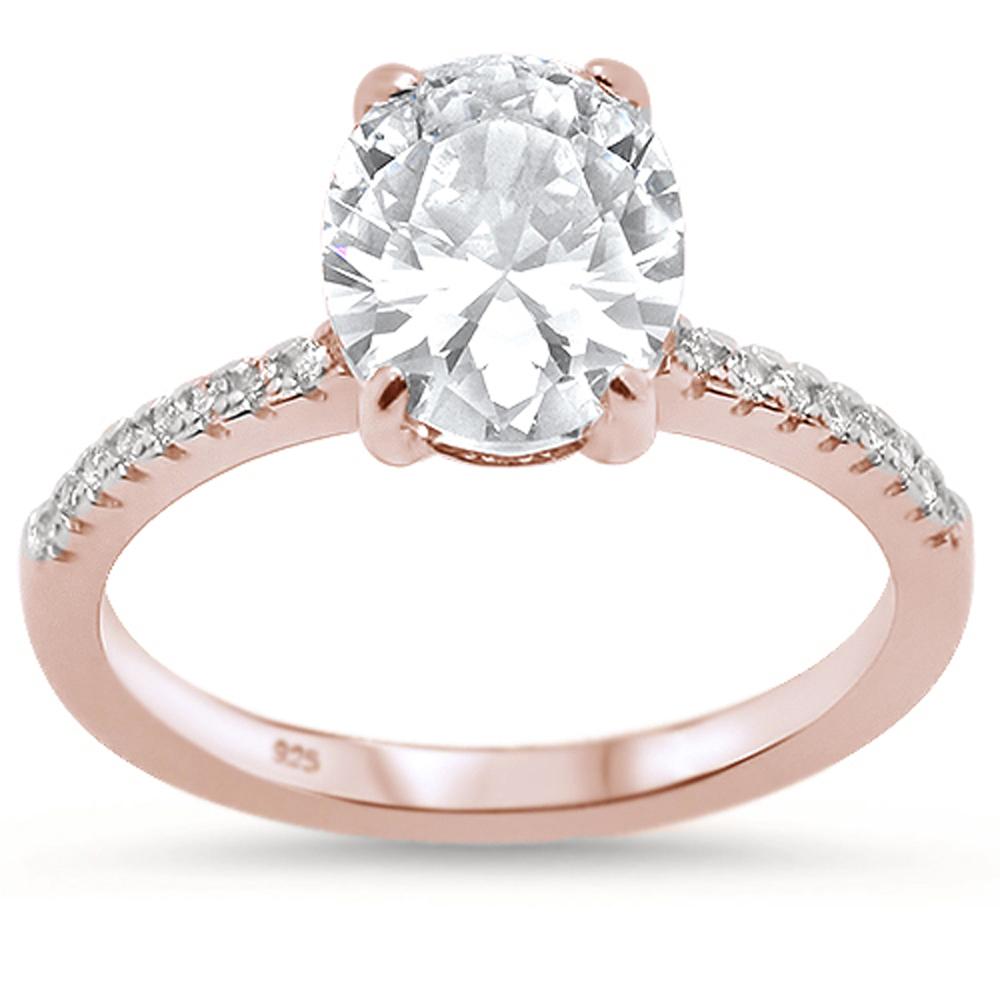 Rose Gold Plated Oval Cut Cubic Zirconia Engagement .925 Sterling Silver RING Sizes 4-10