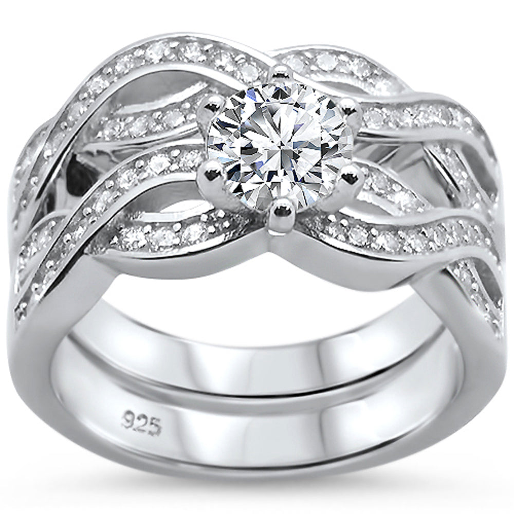 CLOSEOUT! Round Infinity Twisted Band Engagement .925 Sterling Silver RING Set