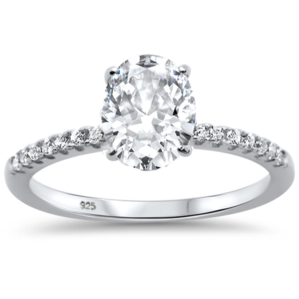 2.00ct 9x7mm Oval & Round Cubic Zirconia .925 Sterling Silver Solitaire Engagement RING Sizes 4-9