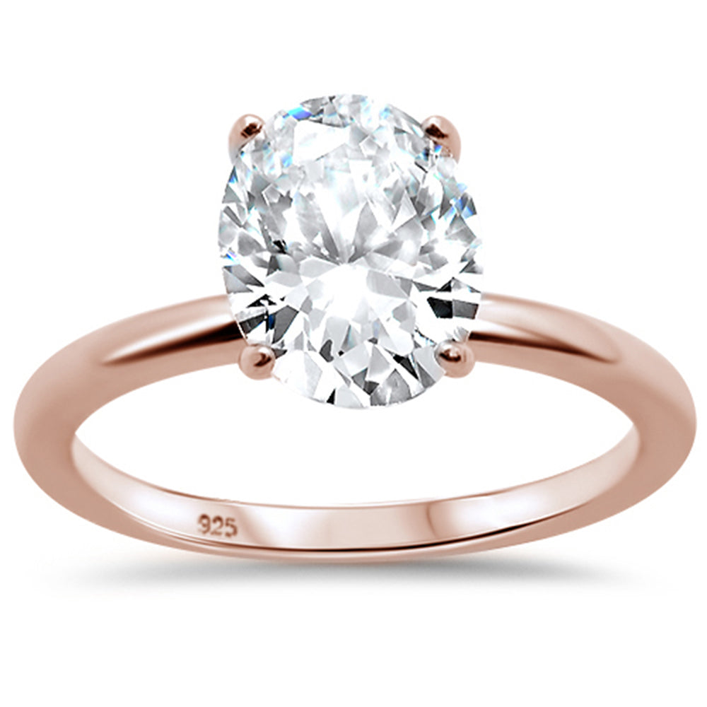 3.00ct 10x8mm Rose Gold Plated Oval Cubic Zirconia .925 Sterling Silver Solitaire Engagement RING Si