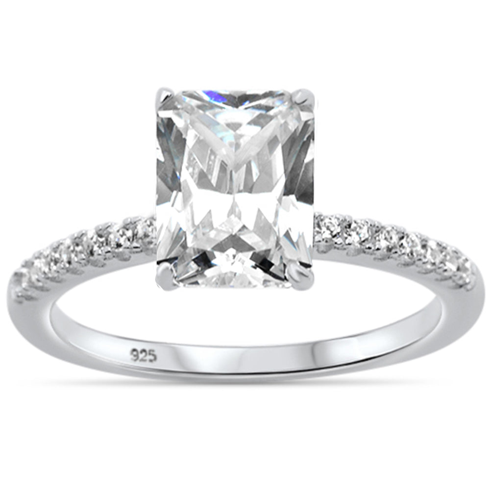 2.50ct 9x7mm Radiant Cut & Round Cubic Zirconia .925 Sterling Silver Solitaire Engagement RING Sizes