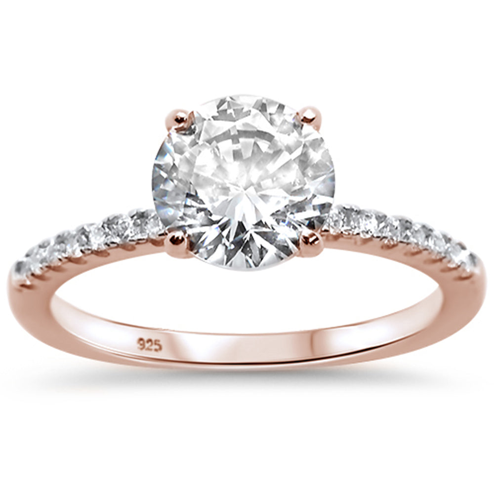 2.00ct 8mm Round Cubic Zirconia Rose Gold Plated .925 Sterling Silver Solitaire Engagement RING Size