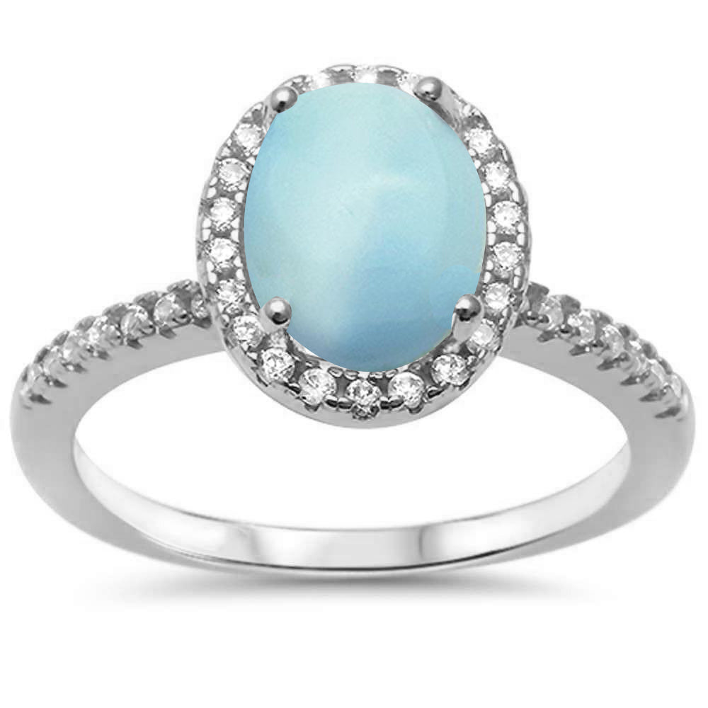 Natural Oval Larimar & Cubic Zirconia Engagement .925 Sterling Silver RING Sizes 6-10