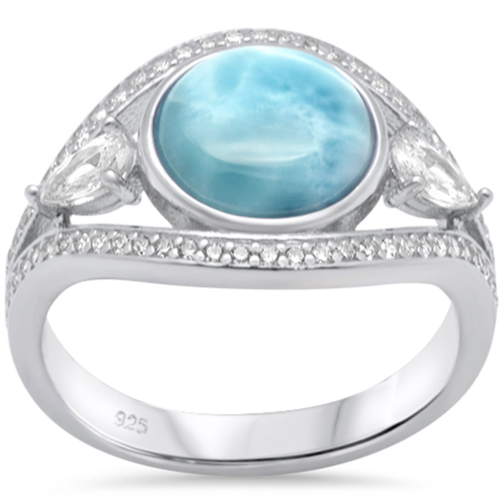 Natural Larimar & CUBIC ZIRCONIA .925 Sterling Silver Ring Size 8