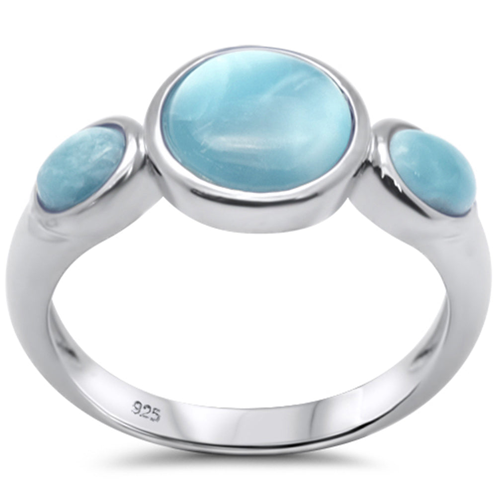 Natural Three Round Larimar .925 Sterling Silver RING Sizes 5-10