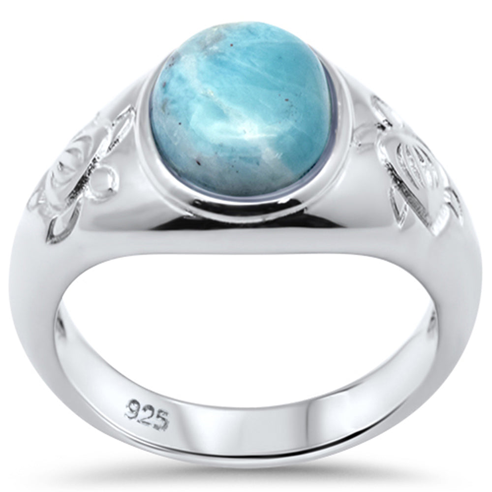 Natural Oval Larimar & Turtle .925 Sterling Silver RING Sizes 5-10