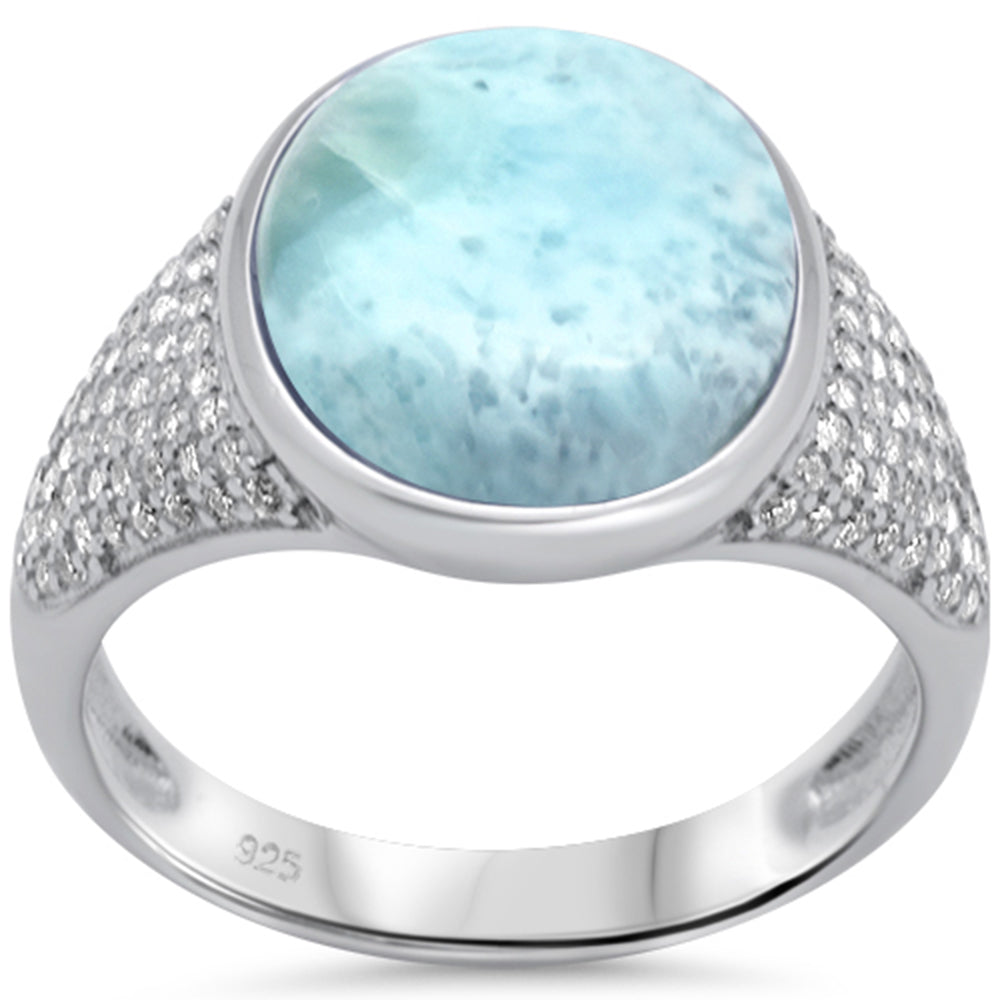 Oval Natural Larimar & Cubic Zirconia .925 Sterling Silver RING Size 6-8