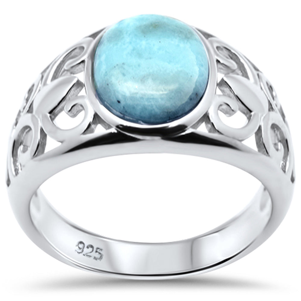 Natural Oval Larimar Filigree .925 STERLING SILVER Ring Sizes 5-10