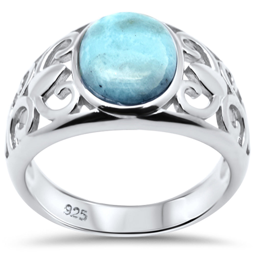 Natural Oval Larimar Filigree .925 Sterling Silver RING Sizes 5-10