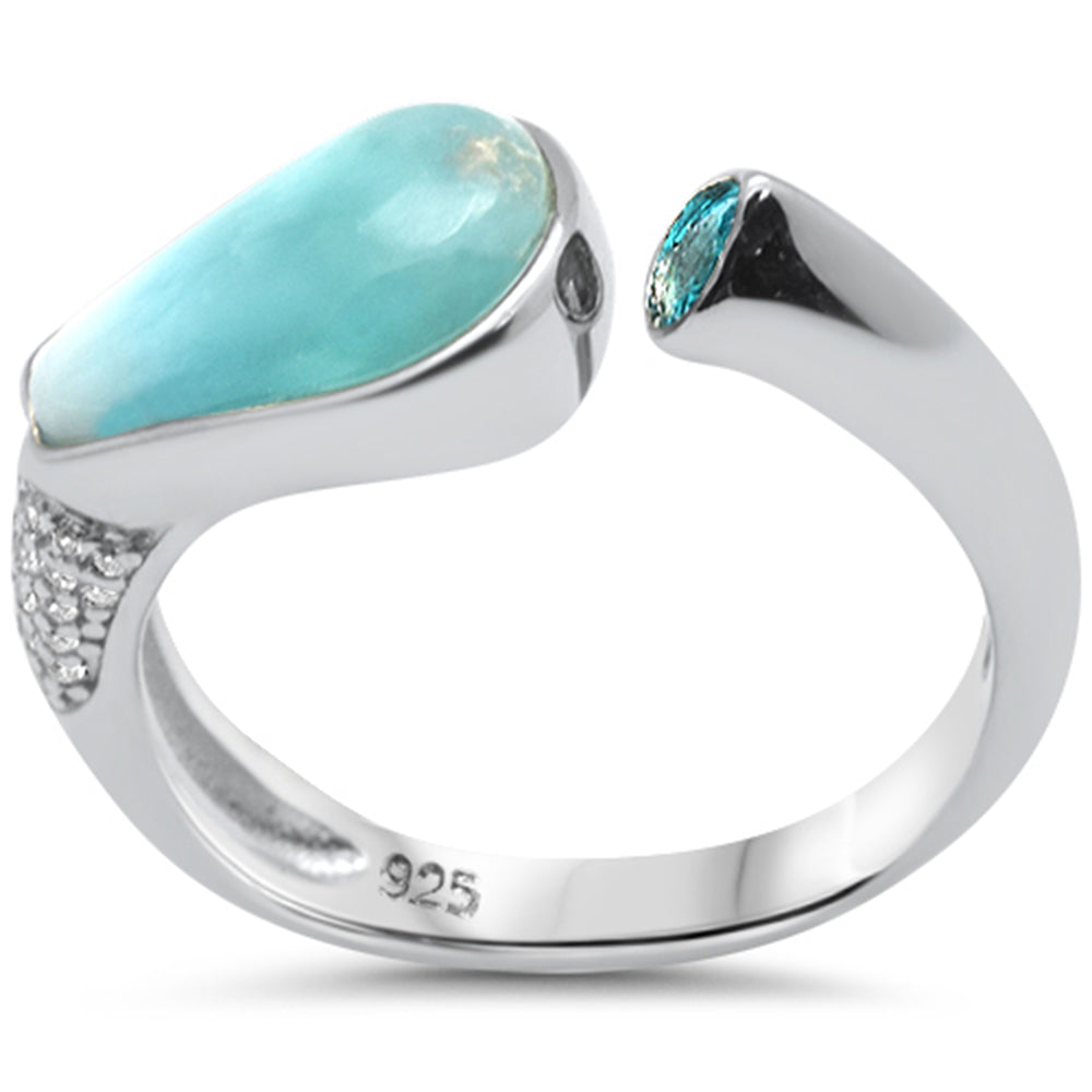 ''Natural Larimar, Blue Topaz & Cubic Zirconia .925 Sterling Silver RING Size 6-8''