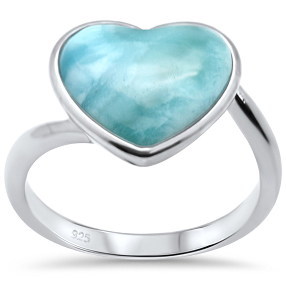 Heart Natural Larimar .925 Sterling Silver RING Size 8