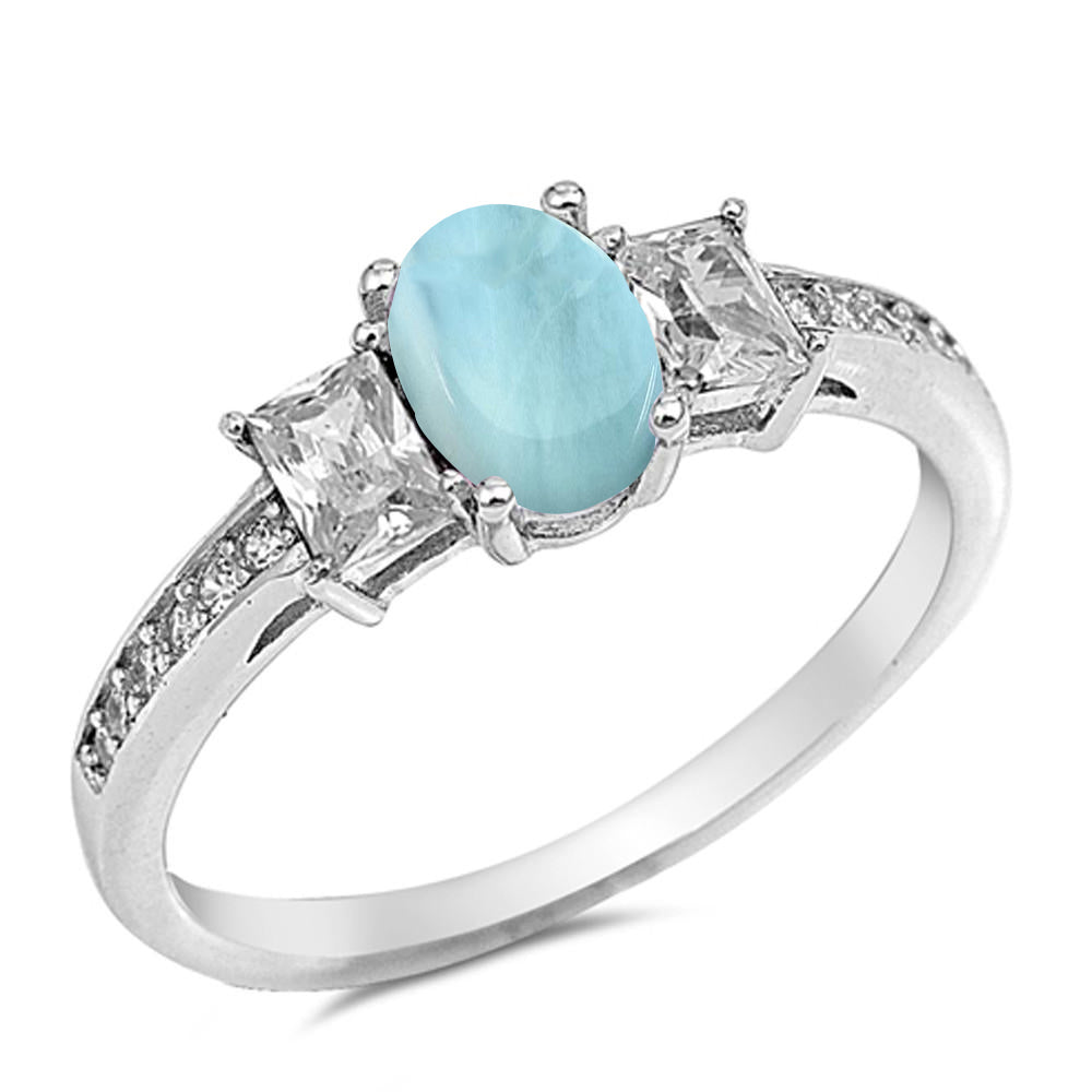 Oval Natural Larimar Cubic Zirconia  .925 Sterling Silver RING Sizes 5-10