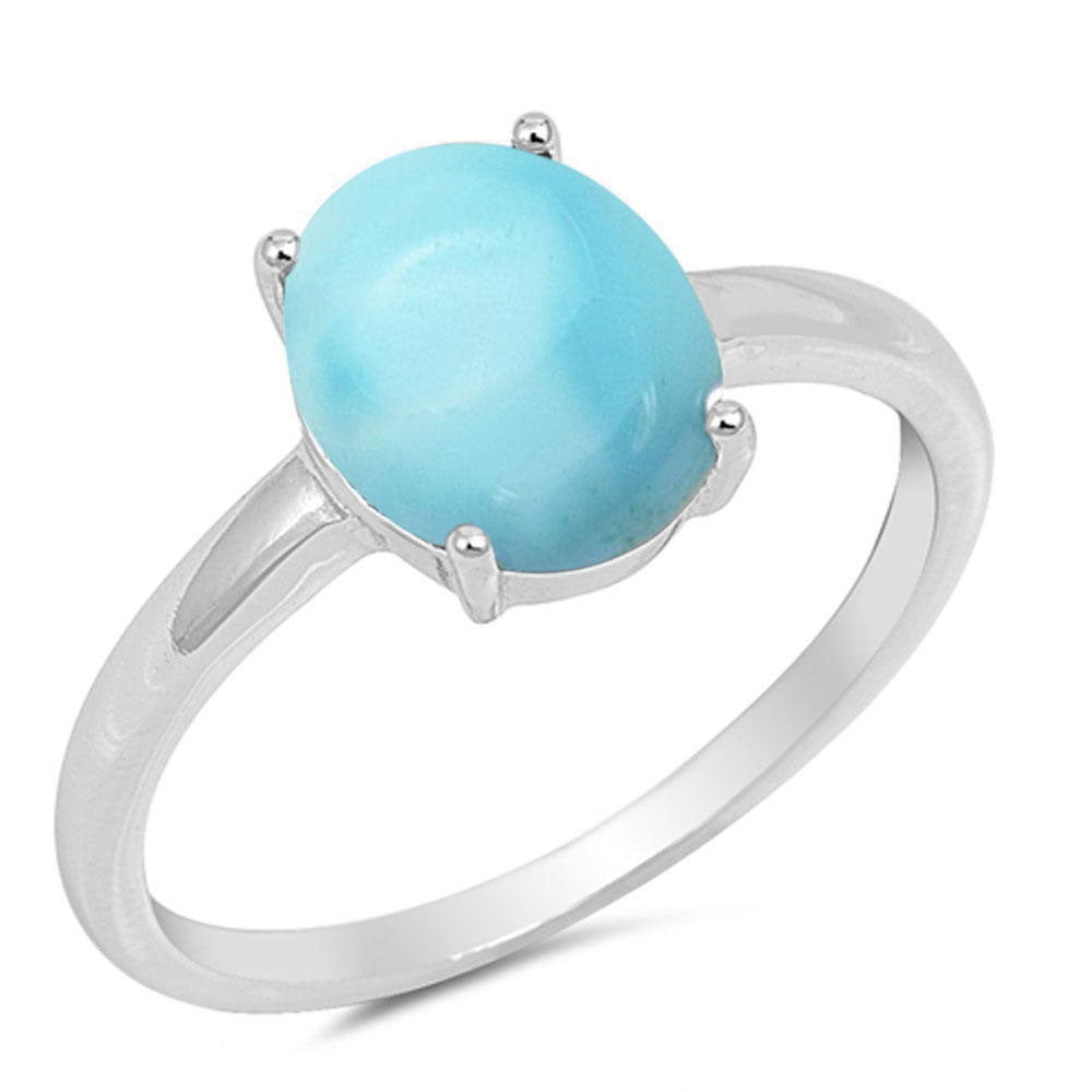 Solid Oval Natural Larimar .925 Sterling Silver RING Sizes 5-10