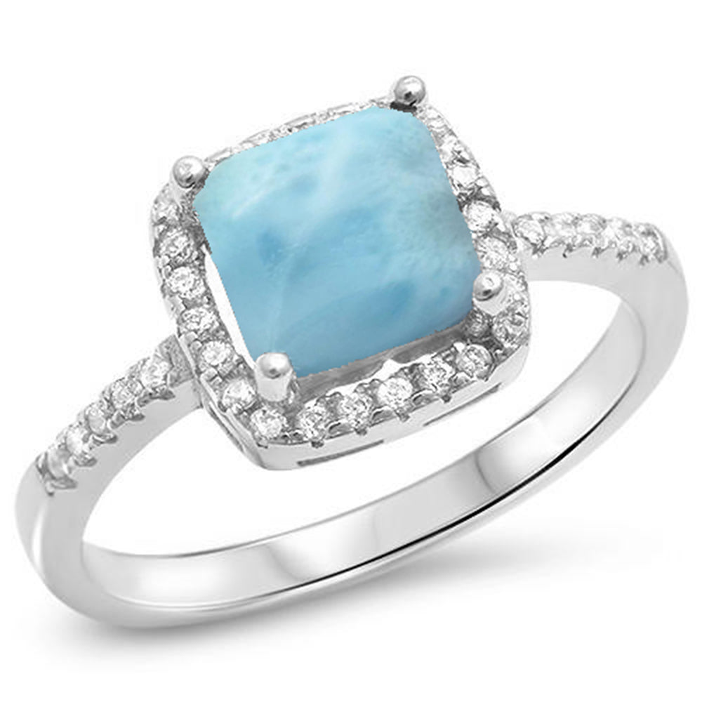 Sterling Silver Cushion Cut Natural Larimar .925 Sterling Silver RING Sizes 5-10